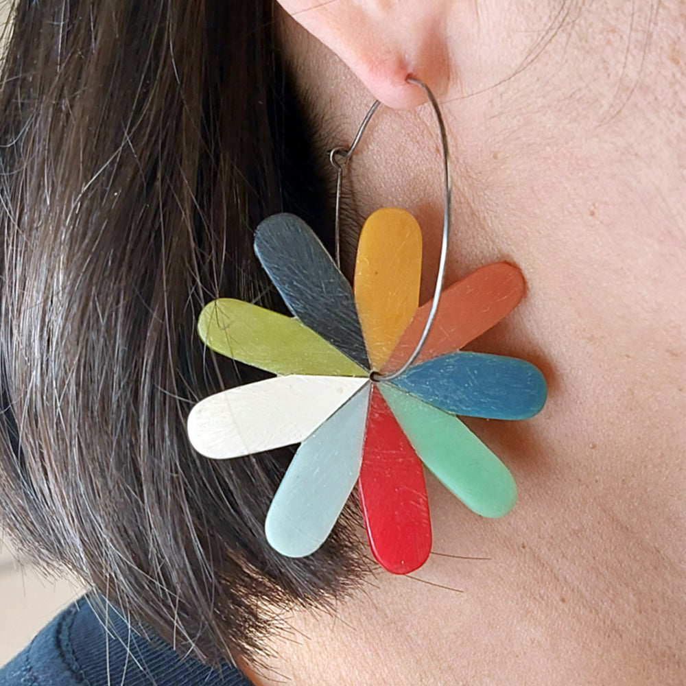 Earring - Flower on Hoop