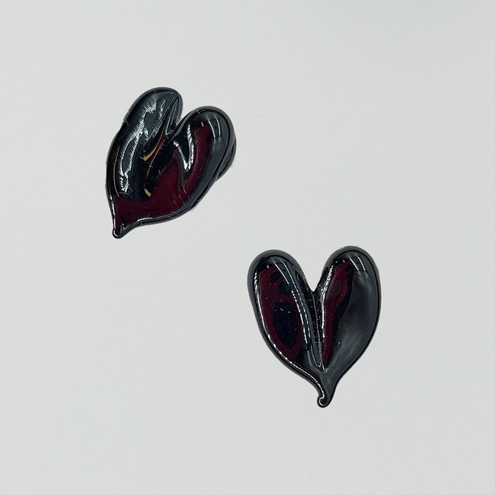 Wearing Glass - Heart Studs - Black