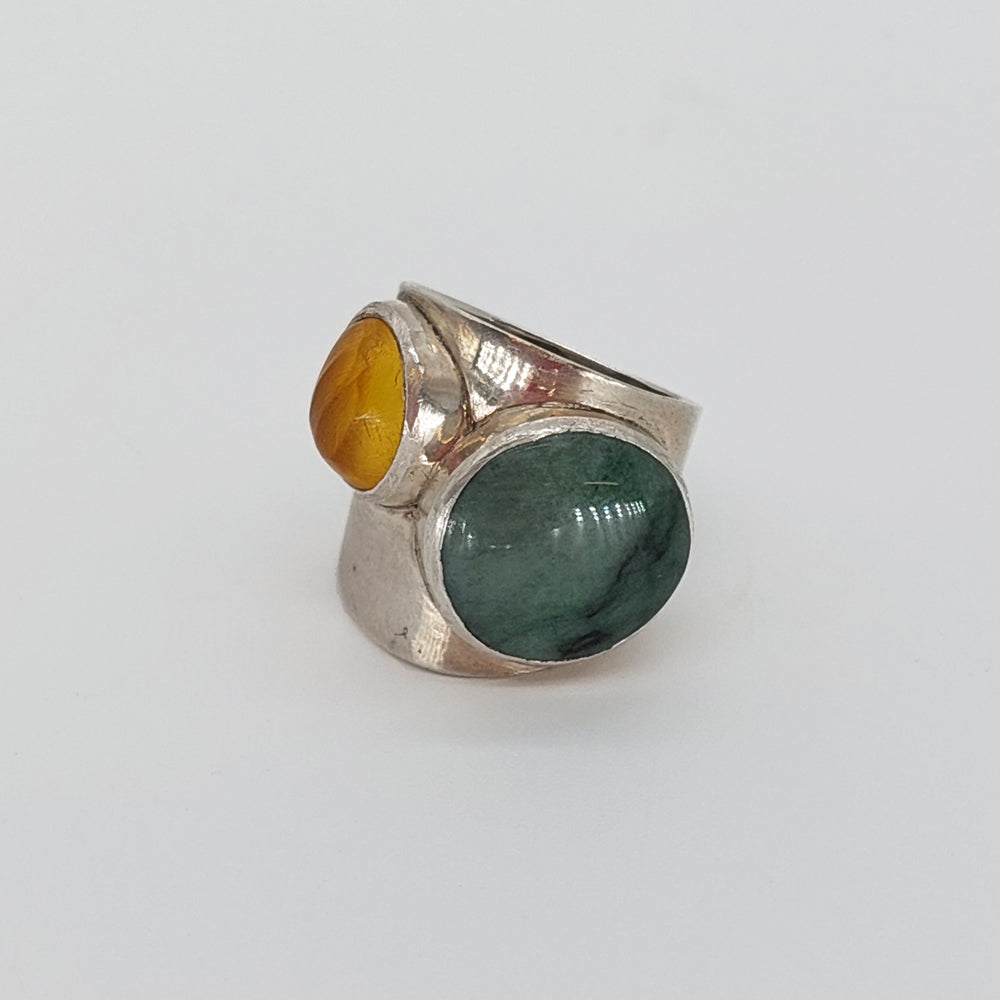 Wide Ring - Pounamu and Amber