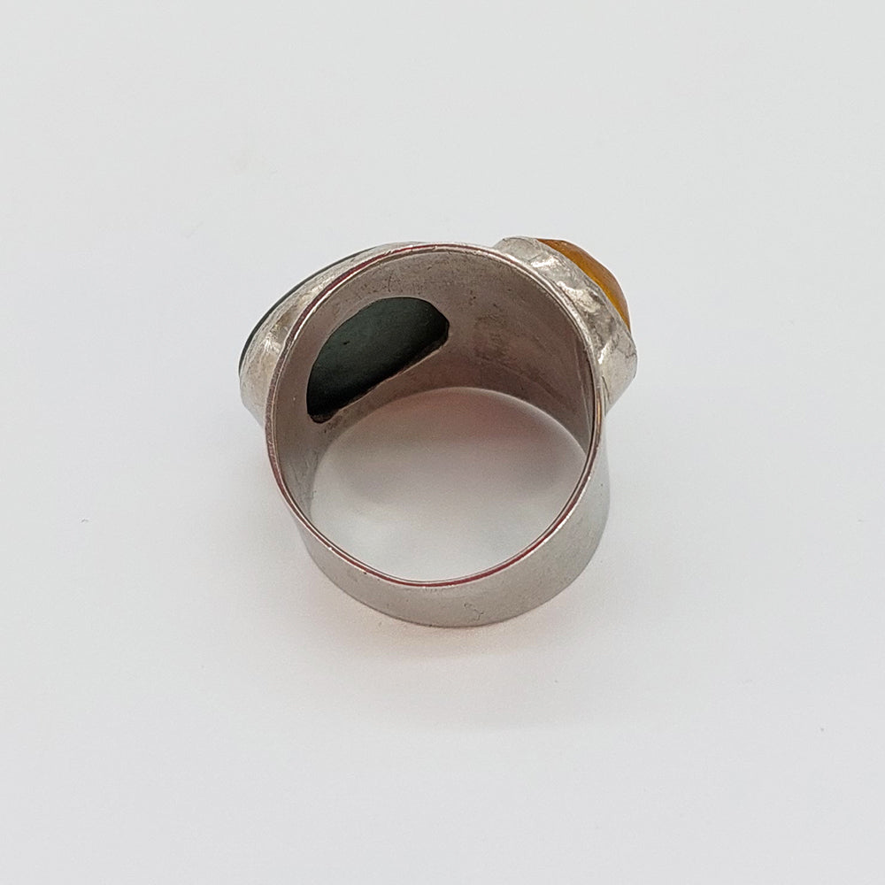 Wide Ring - Pounamu and Amber