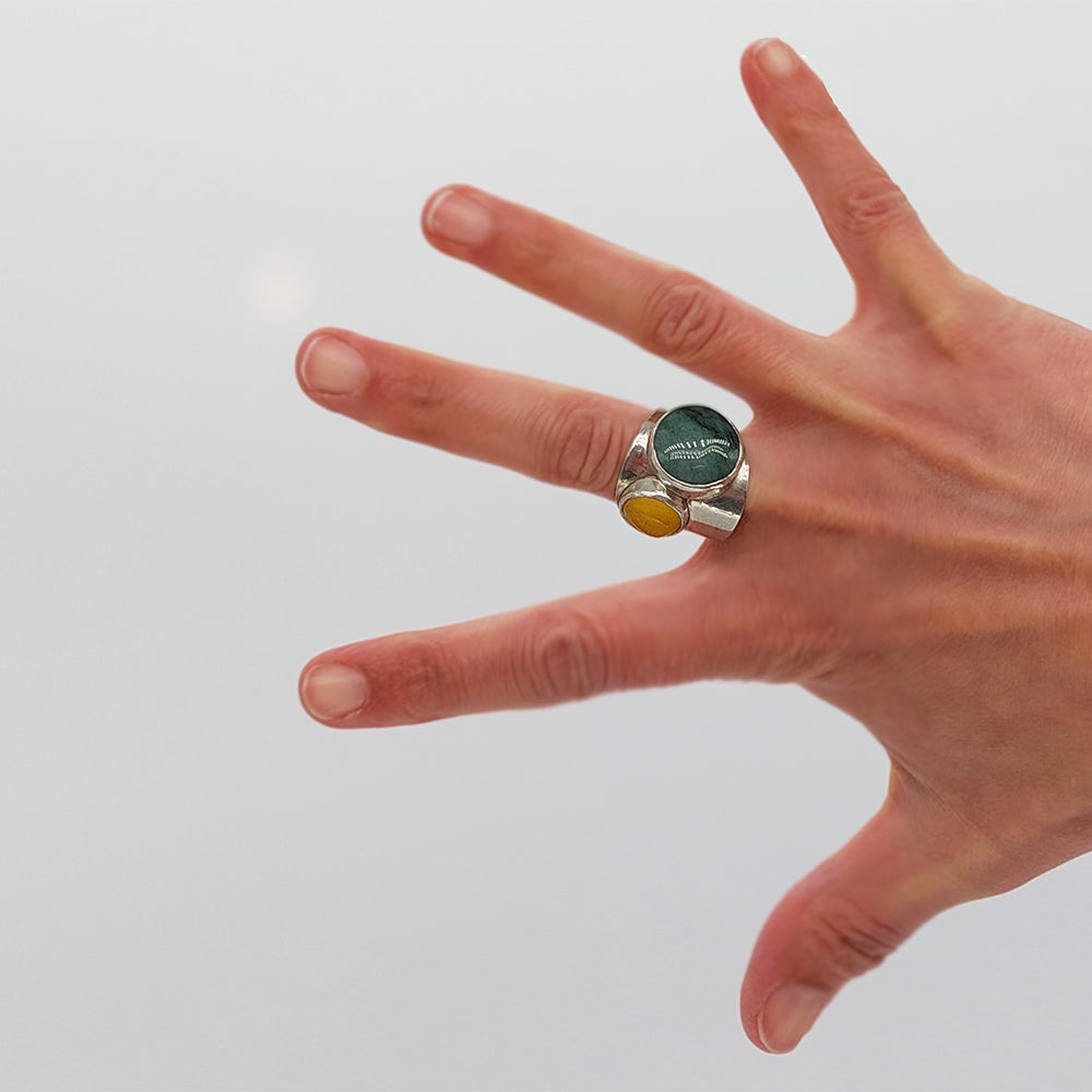 Wide Ring - Pounamu and Amber